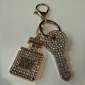 Gold and crystals key 🔑 & Parfum No. 5 Keychain brand new fob